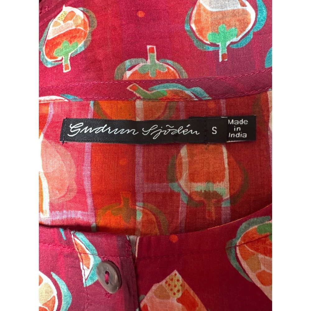 Gudrun Sjoden Red Leaf Print Organic Cotton Tiered Midi Dress Women Size S Artsy - Picture 6 of 8